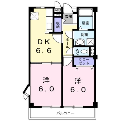 フラワーヒルズ(2DK/2階)の間取り写真