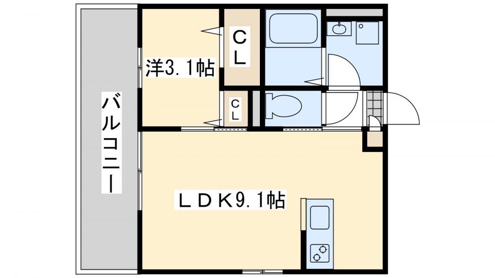 FUGA陣山(1LDK/3階)の間取り写真