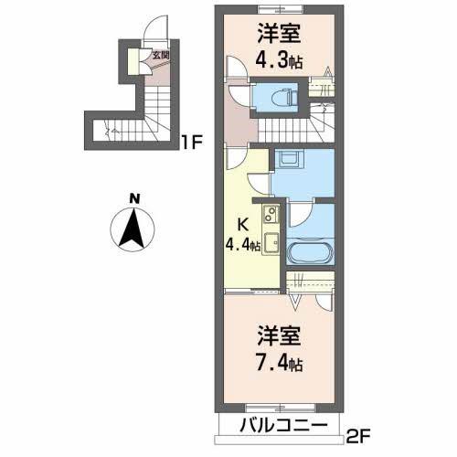 ソワサントゥディザン西口II(2K/2階)の間取り写真