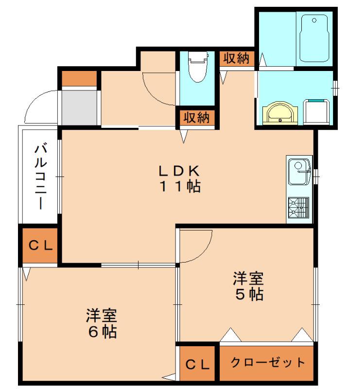 アメニティ赤間(2LDK/1階)の間取り写真