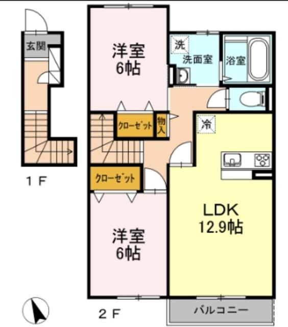 越の山ハイツ(2LDK/2階)の間取り写真