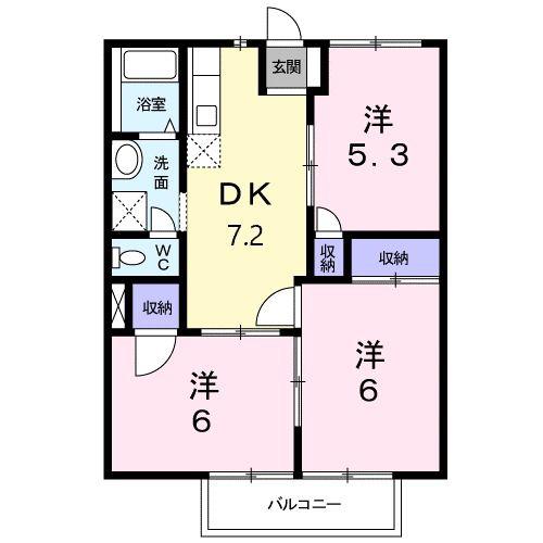 エクセラン三日市(3DK/1階)の間取り写真