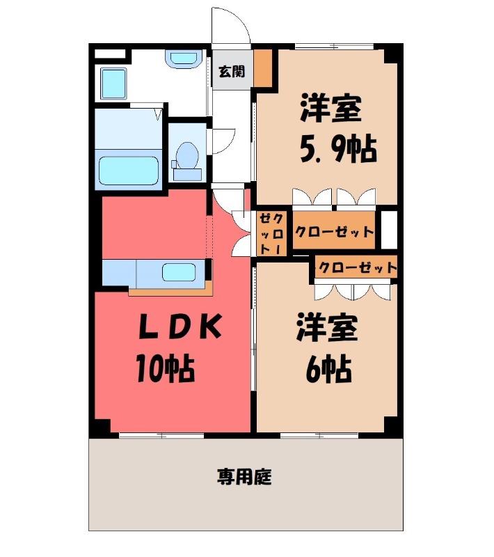 エバーエデンC(2LDK/1階)の間取り写真