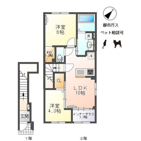中島通四丁目アパート(2LDK/2階)の間取り写真