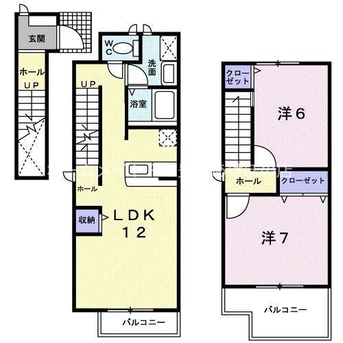 グリーン・パークA(2LDK/2階)の間取り写真