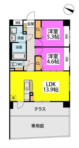 ESPACE CHIC II(2LDK/1階)の間取り写真