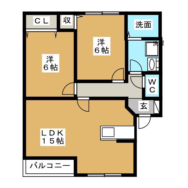ヴィラ・ウエスト南館(2LDK/2階)の間取り写真