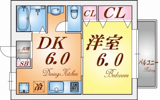 Aスクエア桜木町(1DK/2階)の間取り写真