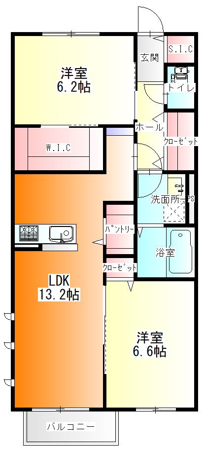 パストラーレ横濱(2LDK/2階)の間取り写真