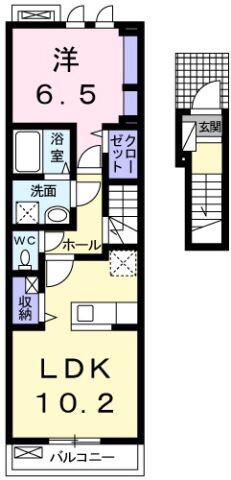 カーサ アルベロディピノA(1LDK/2階)の間取り写真