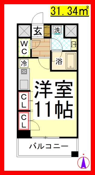 AH FACE S(ワンルーム/7階)の間取り写真