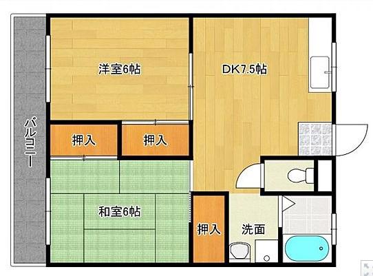 ファビス長束(2DK/3階)の間取り写真