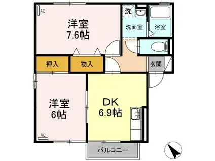 セジュールヴェガ(2DK/1階)の間取り写真