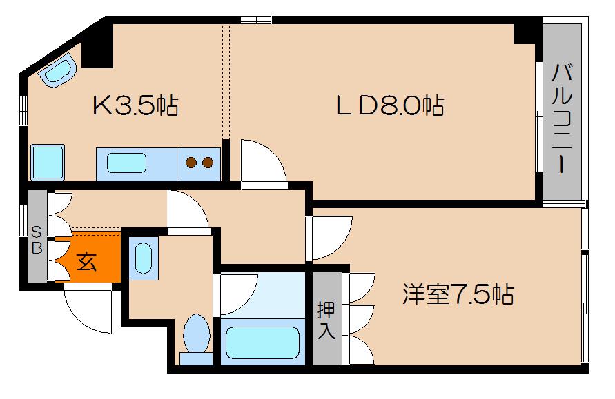 コアロード糺ノ森(1LDK/2階)の間取り写真