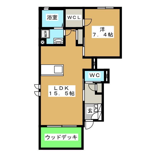 大樹の丘 THE TREE OF LIFE B棟(1LDK/1階)の間取り写真