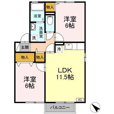 アルス明石台 AH(2LDK/2階)の間取り写真