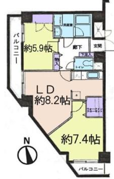 グリーンパーク北千住3 1番館(2LDK/14階)の間取り写真