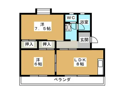 有賀ハイツ(2LDK/1階)の間取り写真