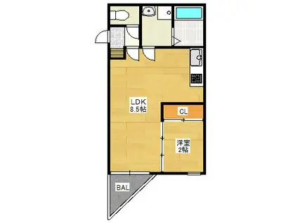 FLUKE T-FRONT B棟(1LDK/1階)の間取り写真