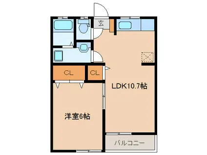 ウエストタウンI(1LDK/1階)の間取り写真
