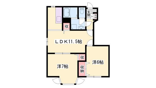 グリーンウィンド A棟(2LDK/1階)の間取り写真