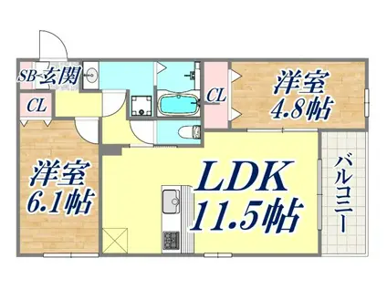 グランマーリエ松野通(2LDK/1階)の間取り写真