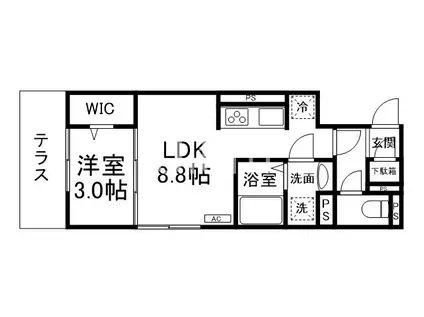 グレース西院(1LDK/2階)の間取り写真