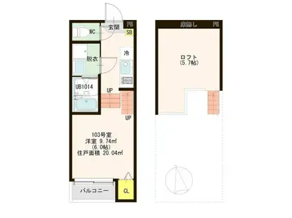 プランドール福田(1K/1階)の間取り写真