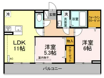 ラ・ルート若宮(2LDK/2階)の間取り写真