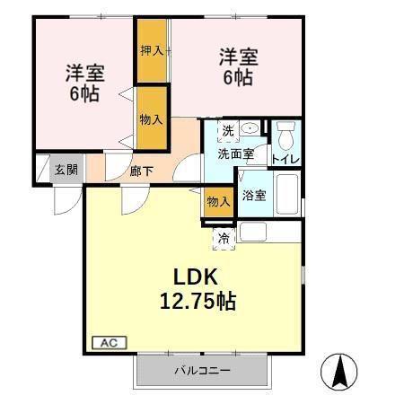リヴェールフジB(2LDK/2階)の間取り写真