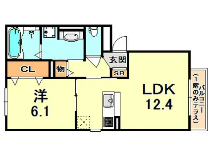 クレール天城通(1LDK/1階)の間取り写真