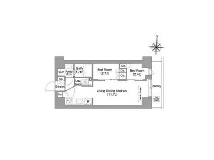 コンフォリア・リヴ南品川(2LDK/8階)の間取り写真