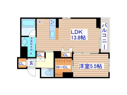 LA河原町(1LDK/1階)の間取り写真