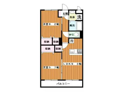 アスリート(2DK/3階)の間取り写真