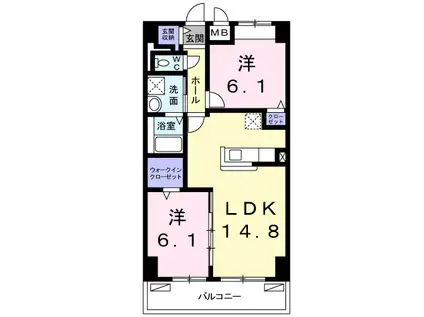 アルンドーインディカ(2LDK/6階)の間取り写真