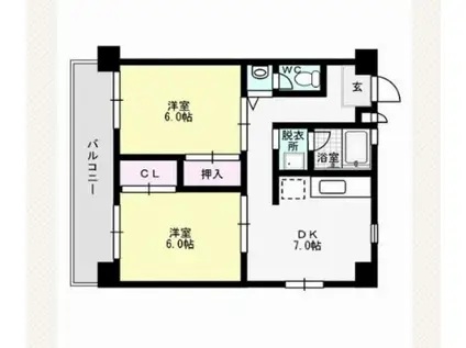 武石ビル(2LDK/5階)の間取り写真