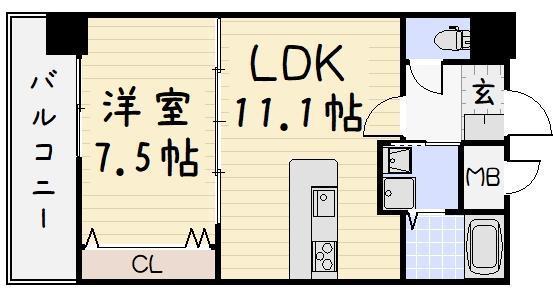 NO.65クロッシングタワーORIENT.BLD(1LDK/14階)の間取り写真