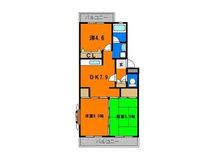 パル湯浅マンション(3DK/3階)の間取り写真