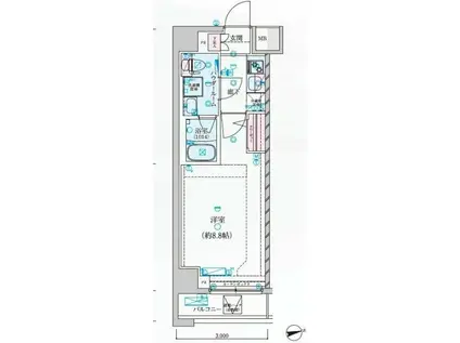 クロストン川崎(1K/6階)の間取り写真
