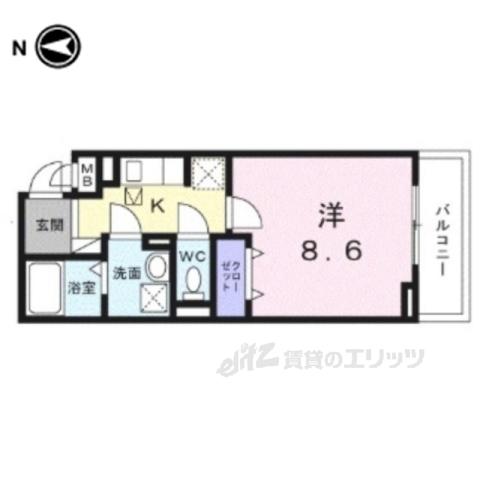 ヒカルサ京都大宮中林Ⅱ(1K/2階)の間取り写真