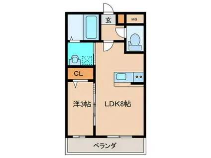 トラストビル前原北(1LDK/1階)の間取り写真