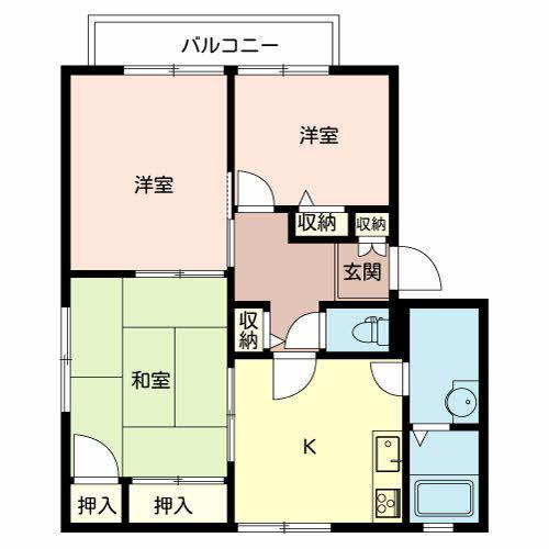 ハイツハーモニー(3K/2階)の間取り写真
