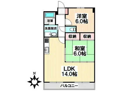 鶴陽明ハイツ(2LDK/2階)の間取り写真