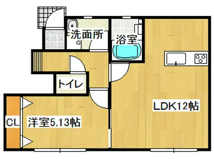 ラック庭瀬(1LDK/1階)の間取り写真