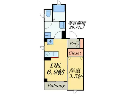 TINNY ISLE(1DK/4階)の間取り写真
