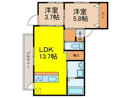 LOHAUS花屋敷駅前(2LDK/2階)の間取り写真