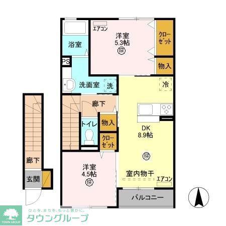 リーヴ ゴーシュ I(2DK/2階)の間取り写真