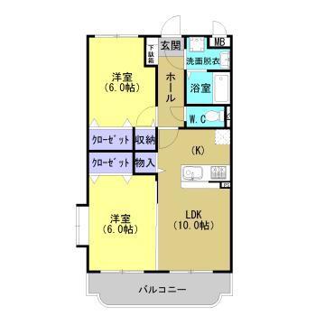 Y.M ソレイユII(2LDK/4階)の間取り写真