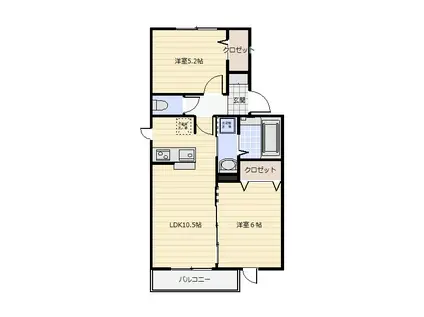 プロシード青葉台B(2LDK/2階)の間取り写真