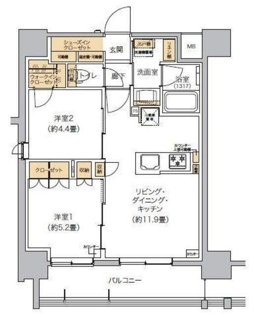 リビオメゾン芝浦(2LDK/12階)の間取り写真